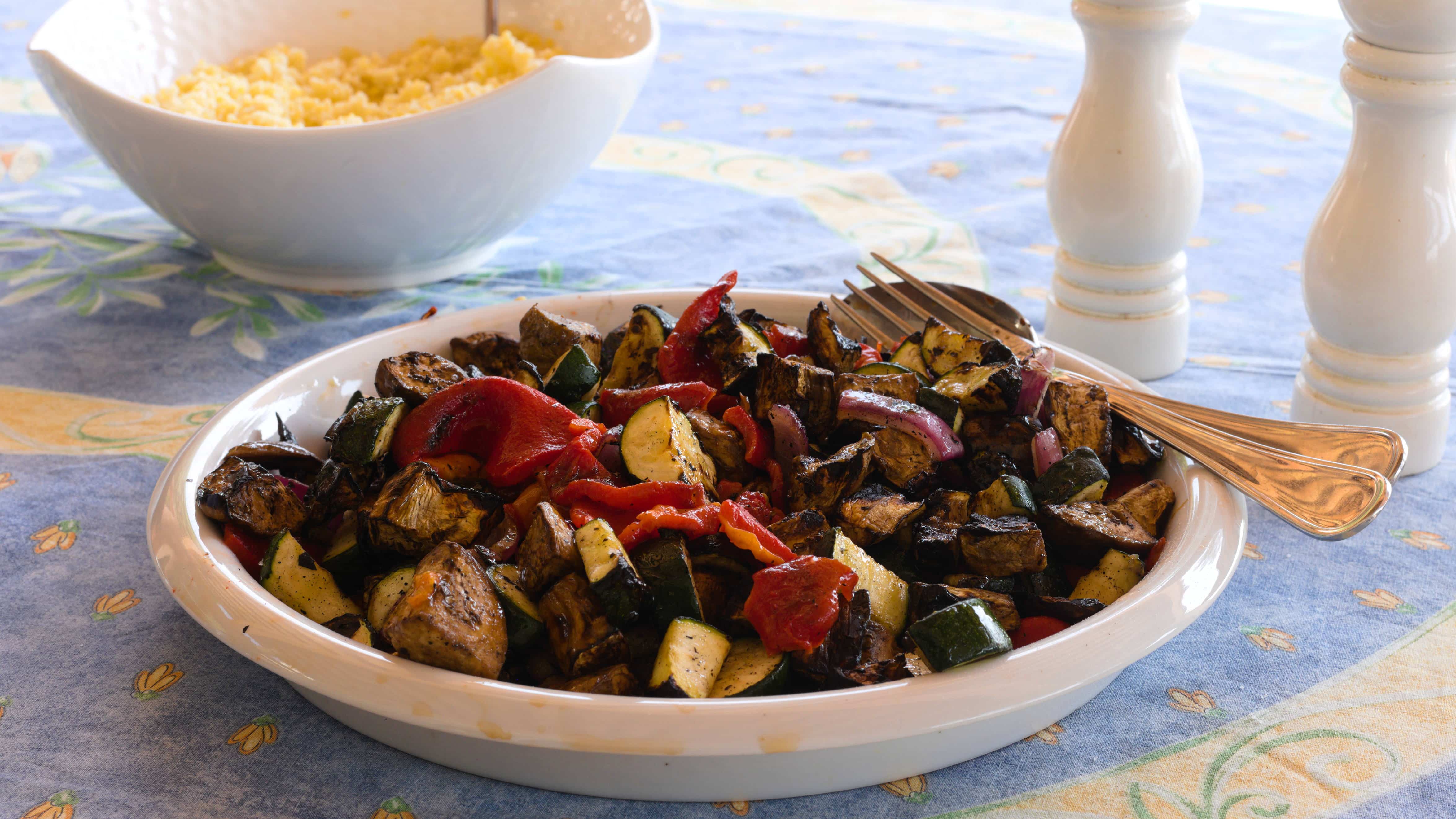 season the vegetables with salt, pepper and olive oil