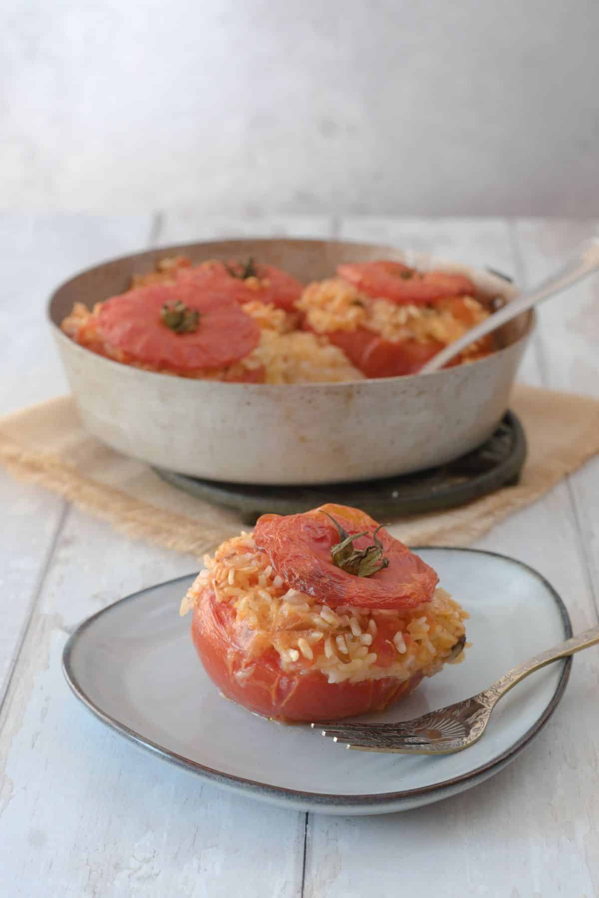 rice stuffed tomatoes put on a plate