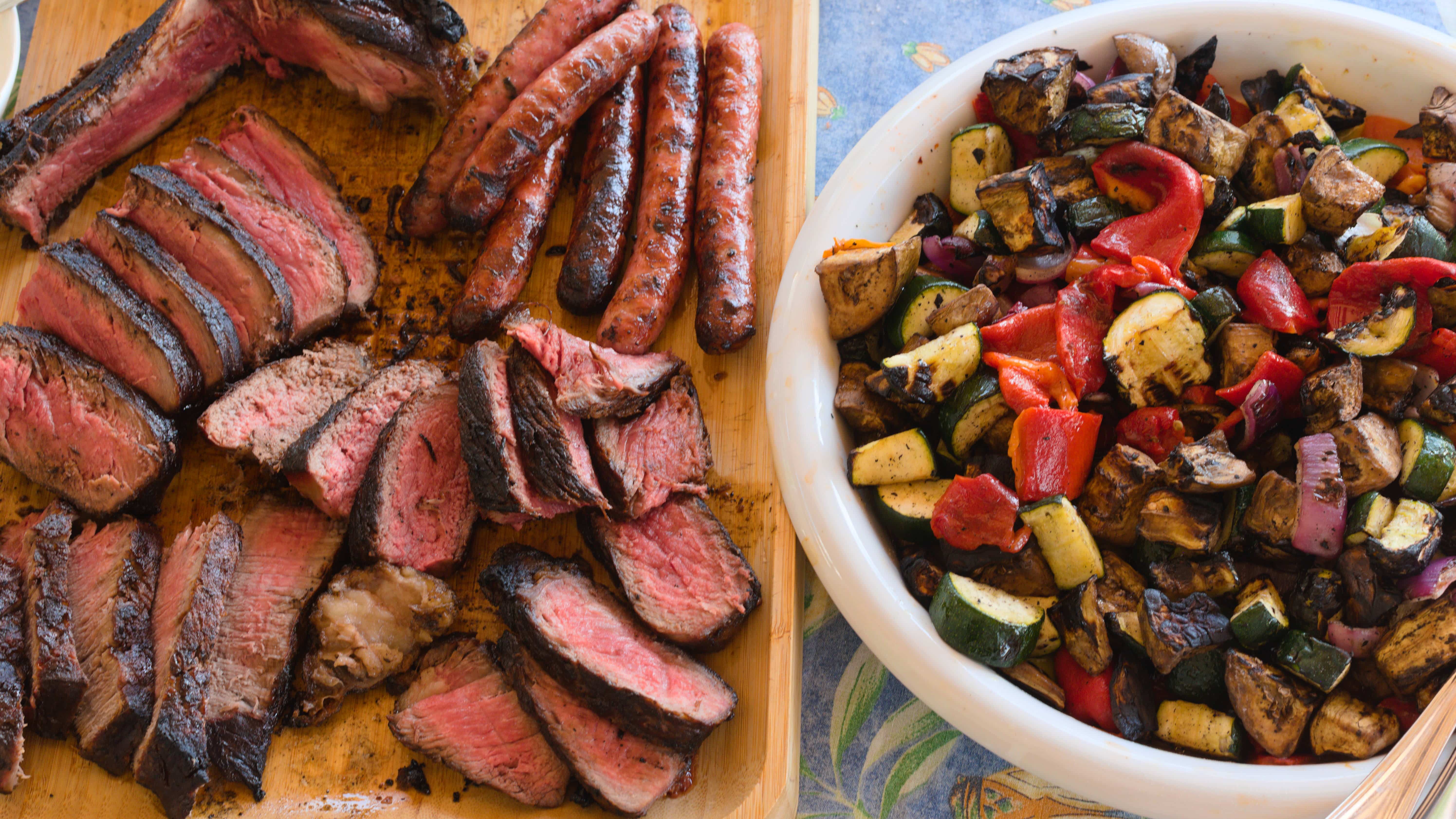 serve the steak with the roasted vegetables