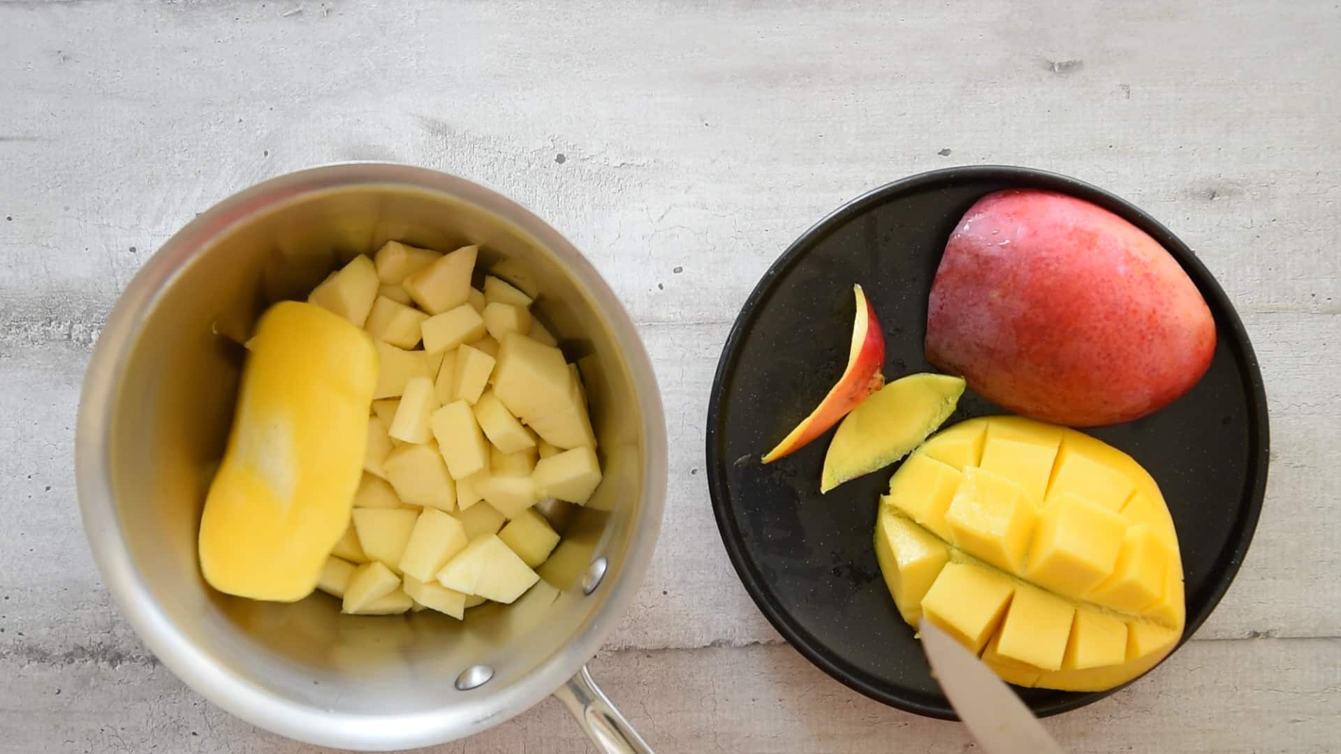 Add the mango bone into the apple