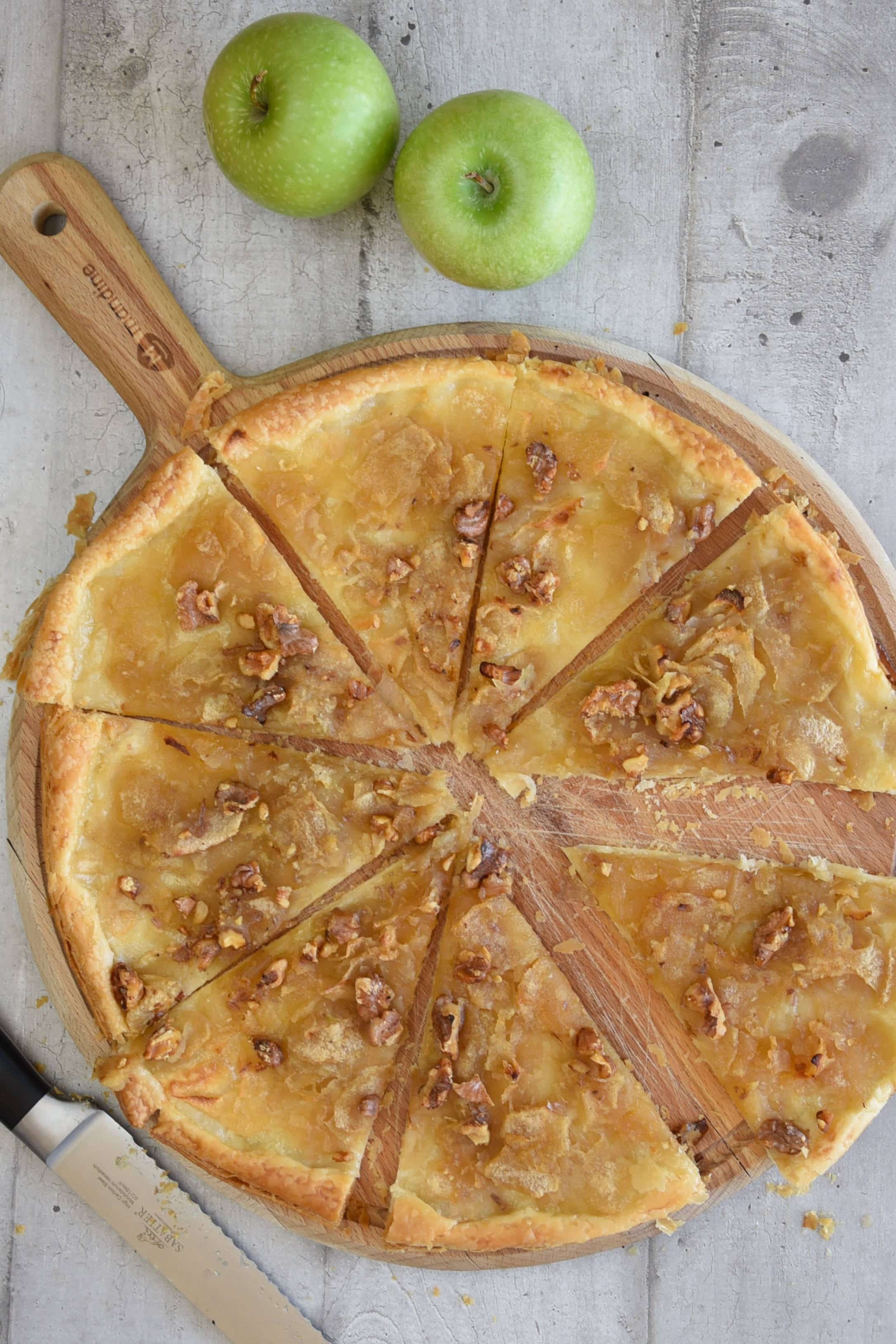 Apple tart cut into slices