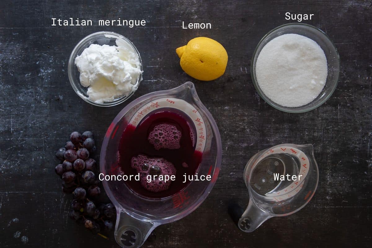 ingredients to make the Concord grape sorbet