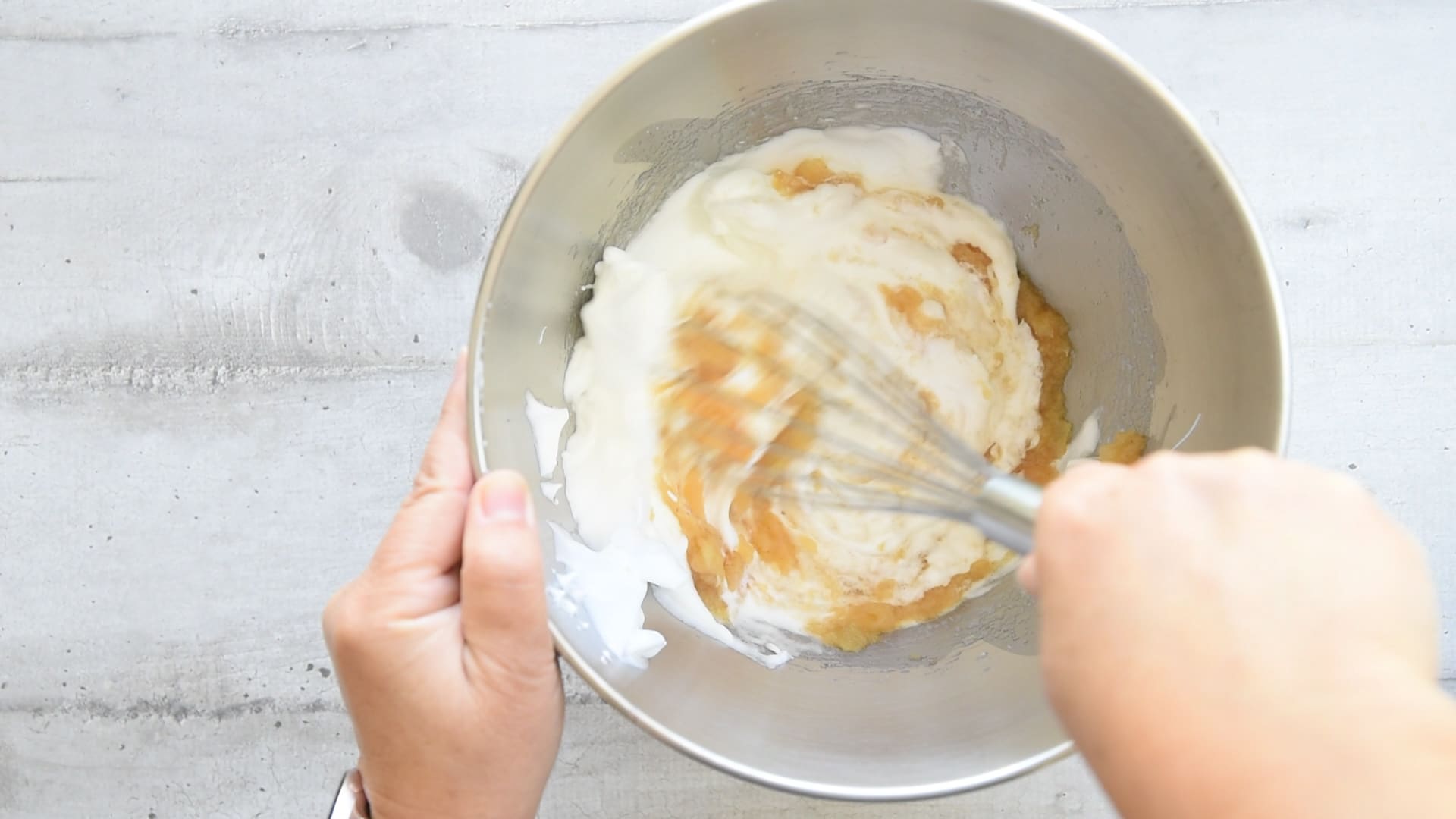 Fold the apples into the meringue