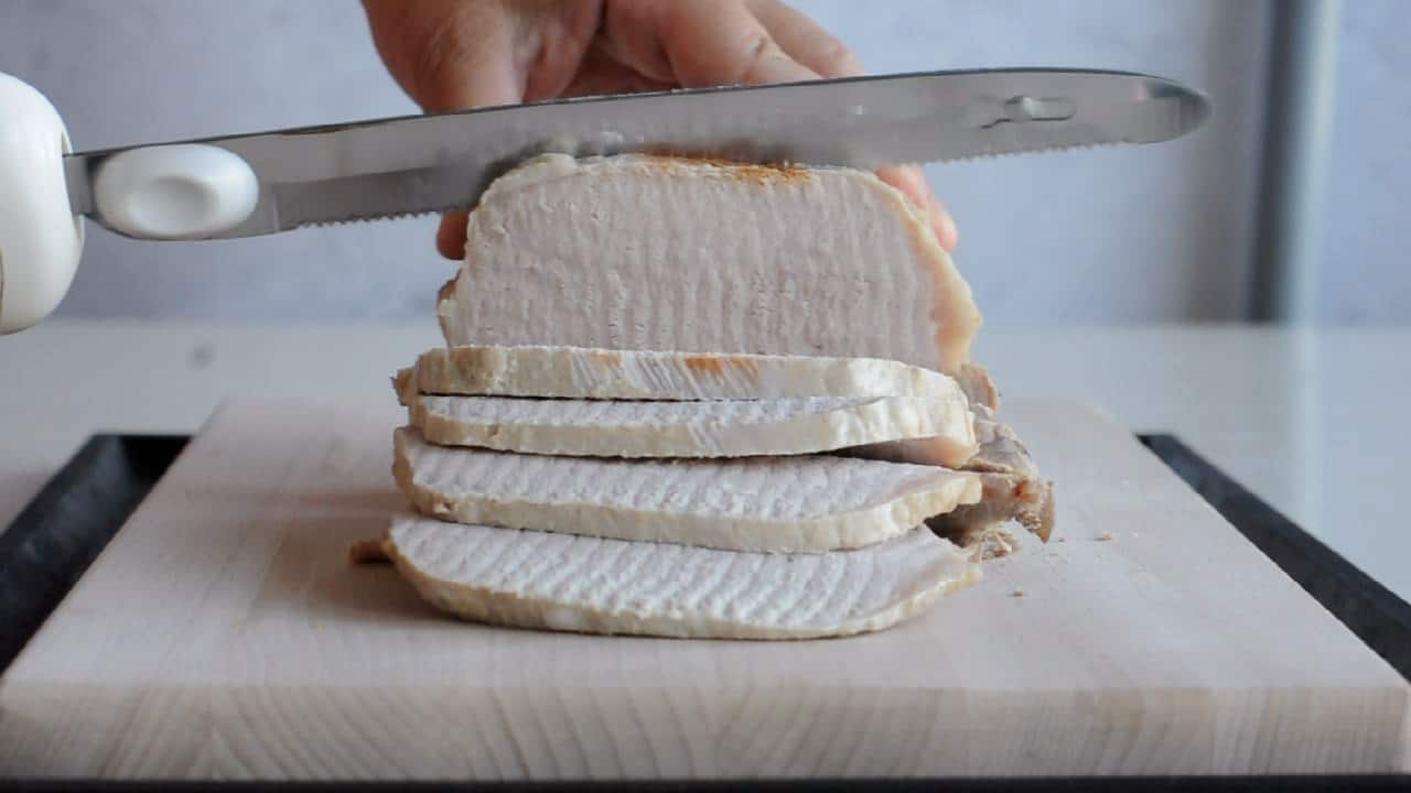 cut the pork in slices