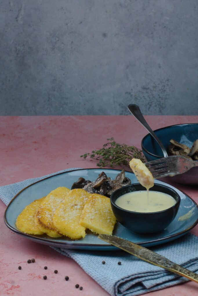 Crispy Fried Polenta Cakes With Taleggio And Truffle Sauce
