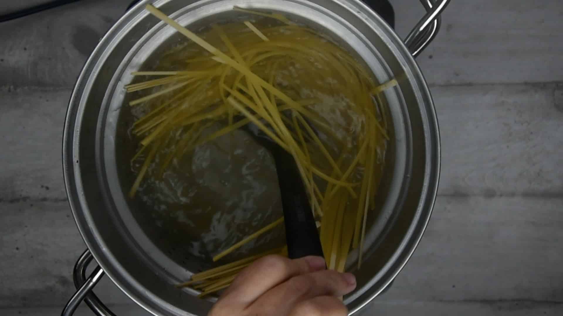 Cook the pasta half time