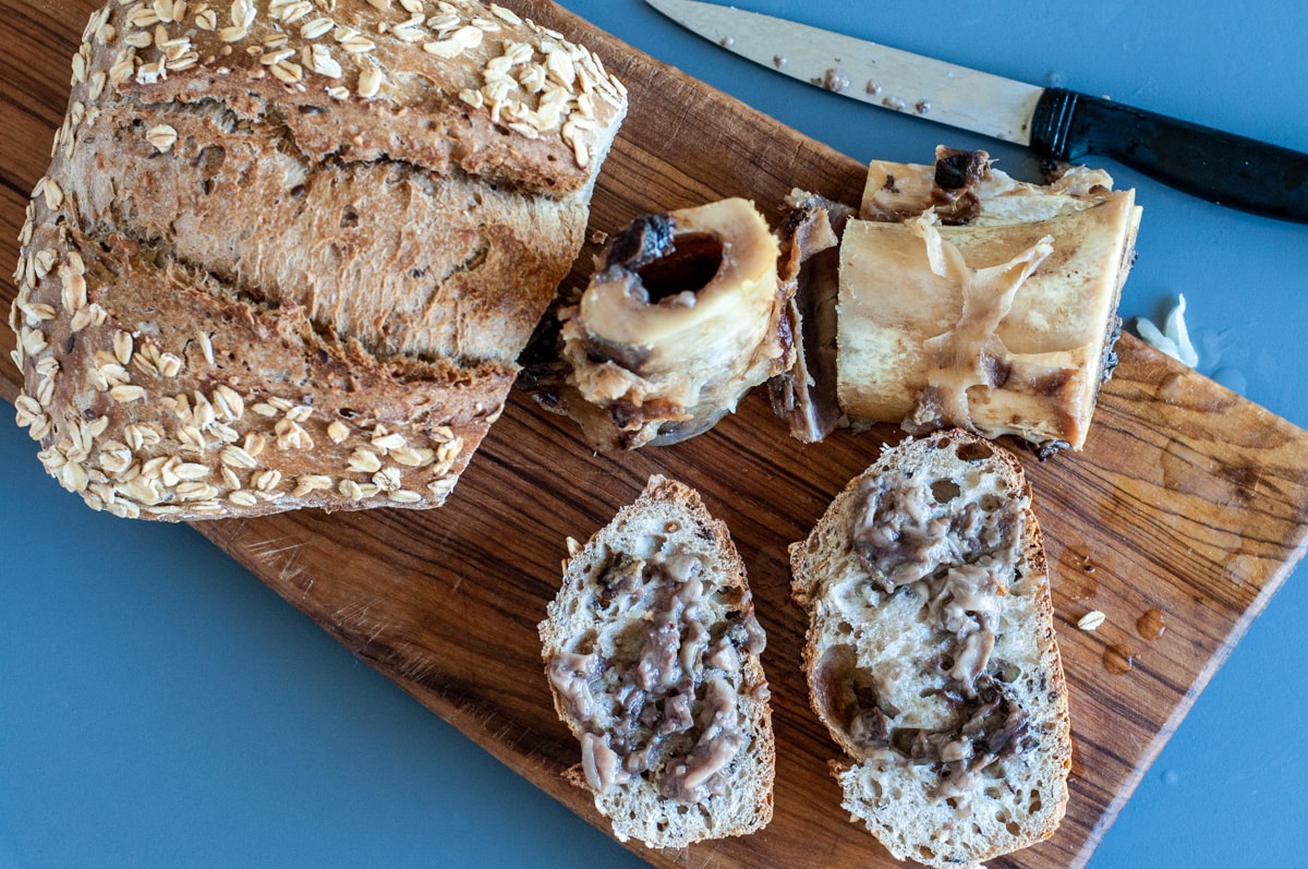 bone marrow on a crusty bread