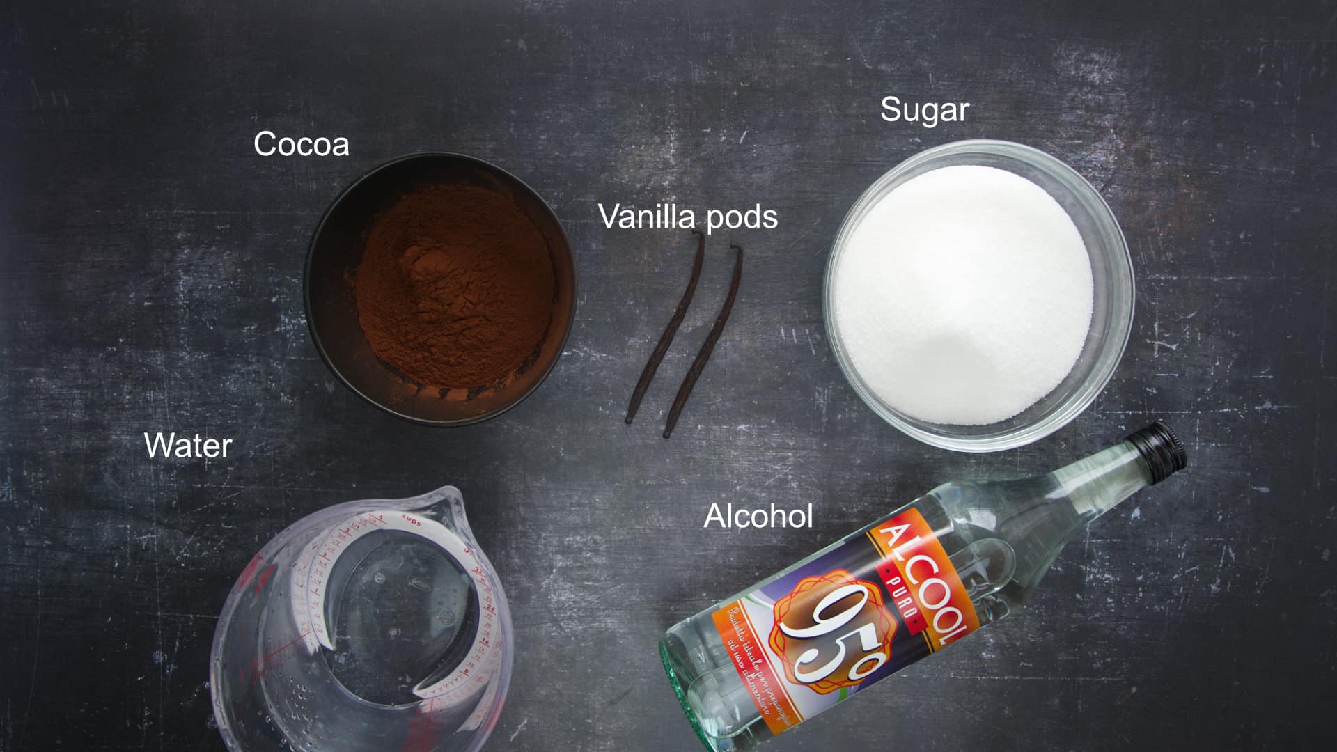 ingredients for the chocolate liqueur