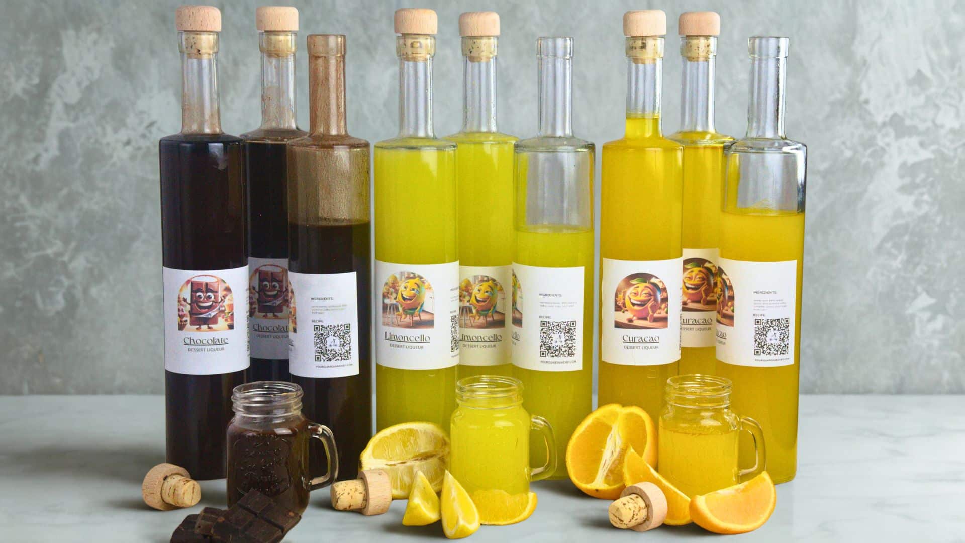 chocolate, orange and lemon liqueurs