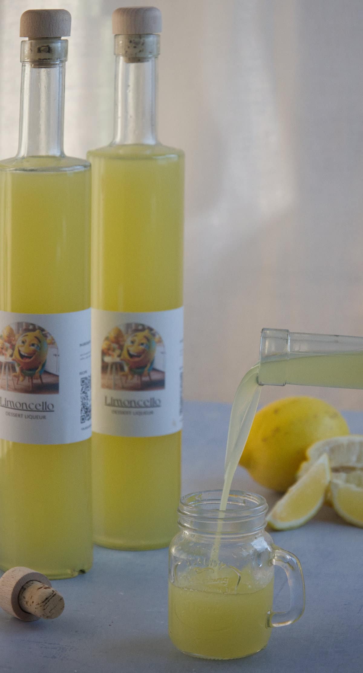 Pouring limoncello in a small glass