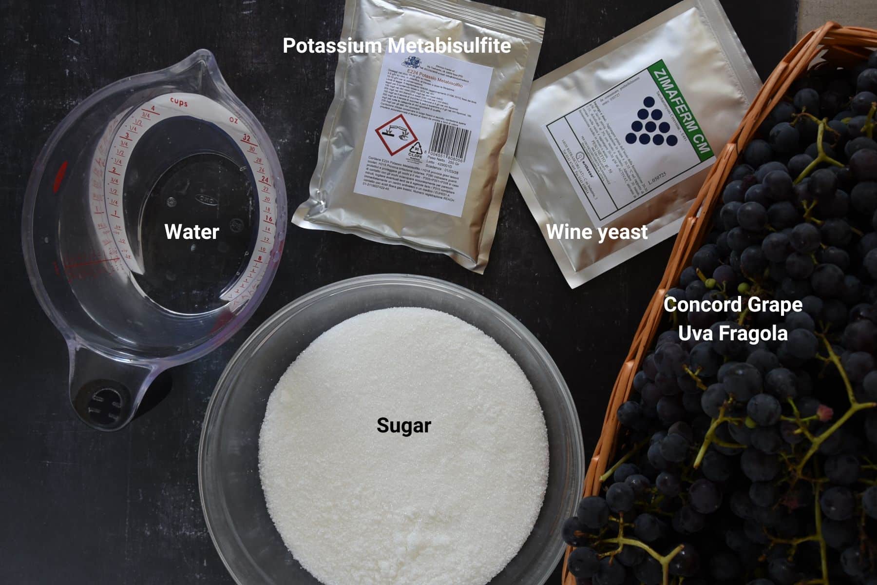 Ingredients for the concord wine