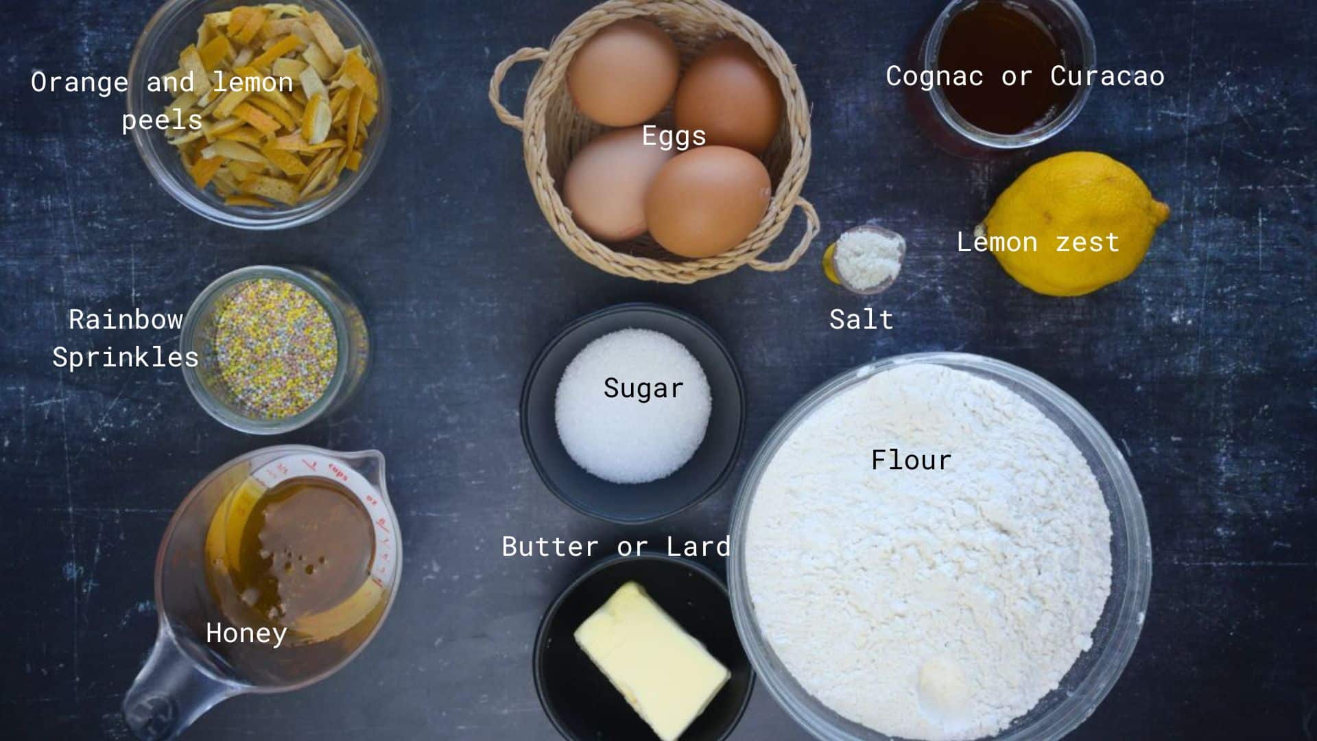 ingredients to make the struffoli with names