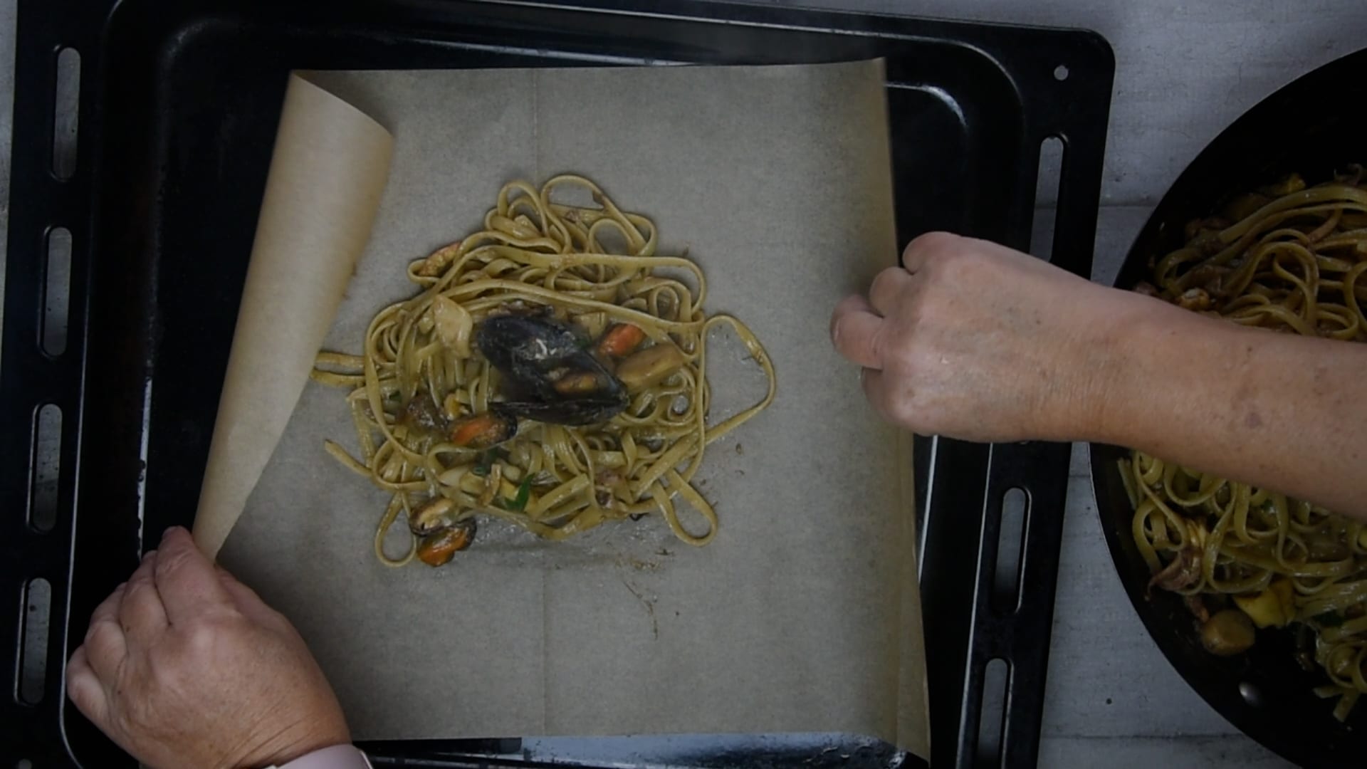 Place the pasta in the center