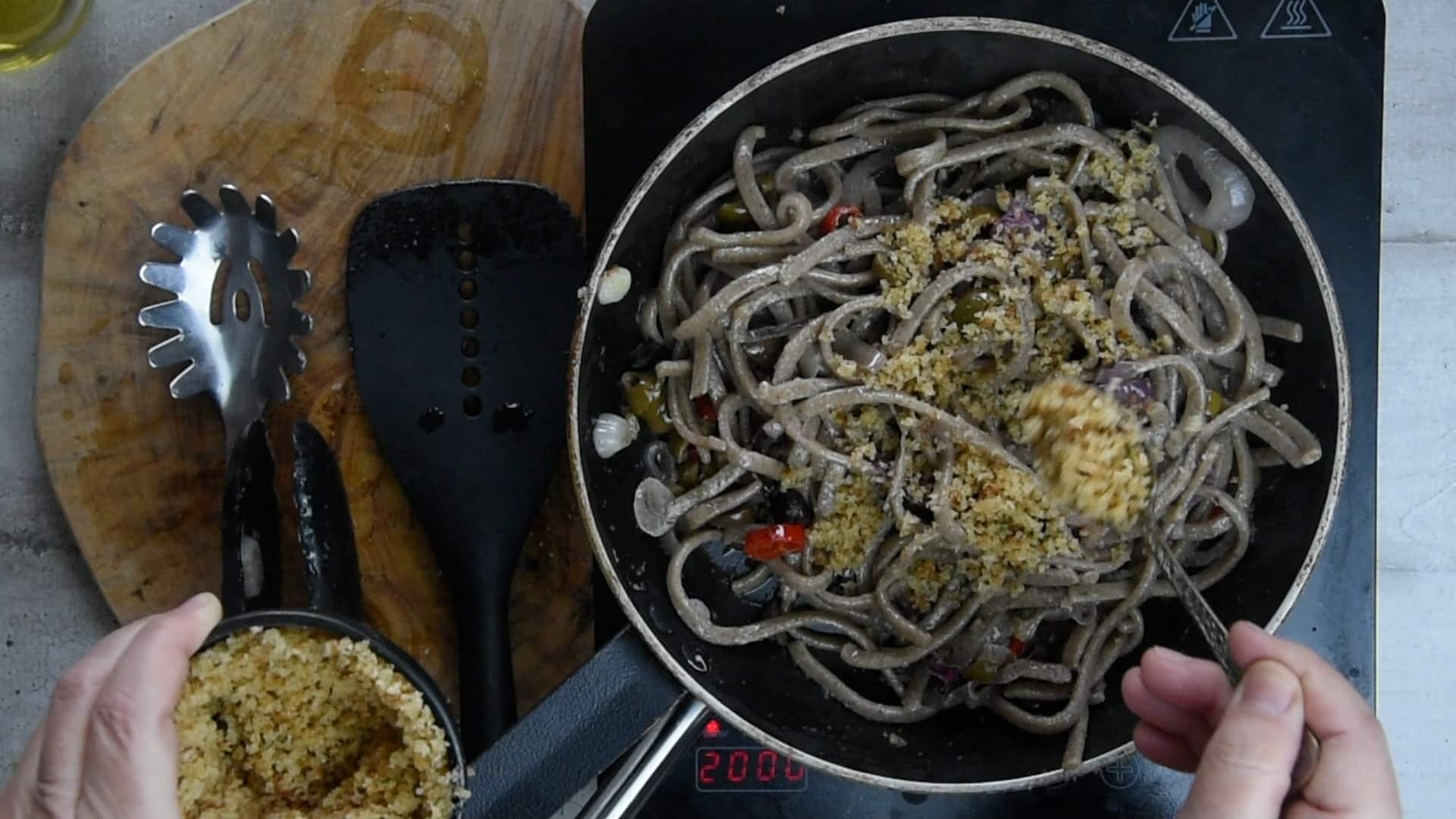 Top it with the toasted breadcrumbs