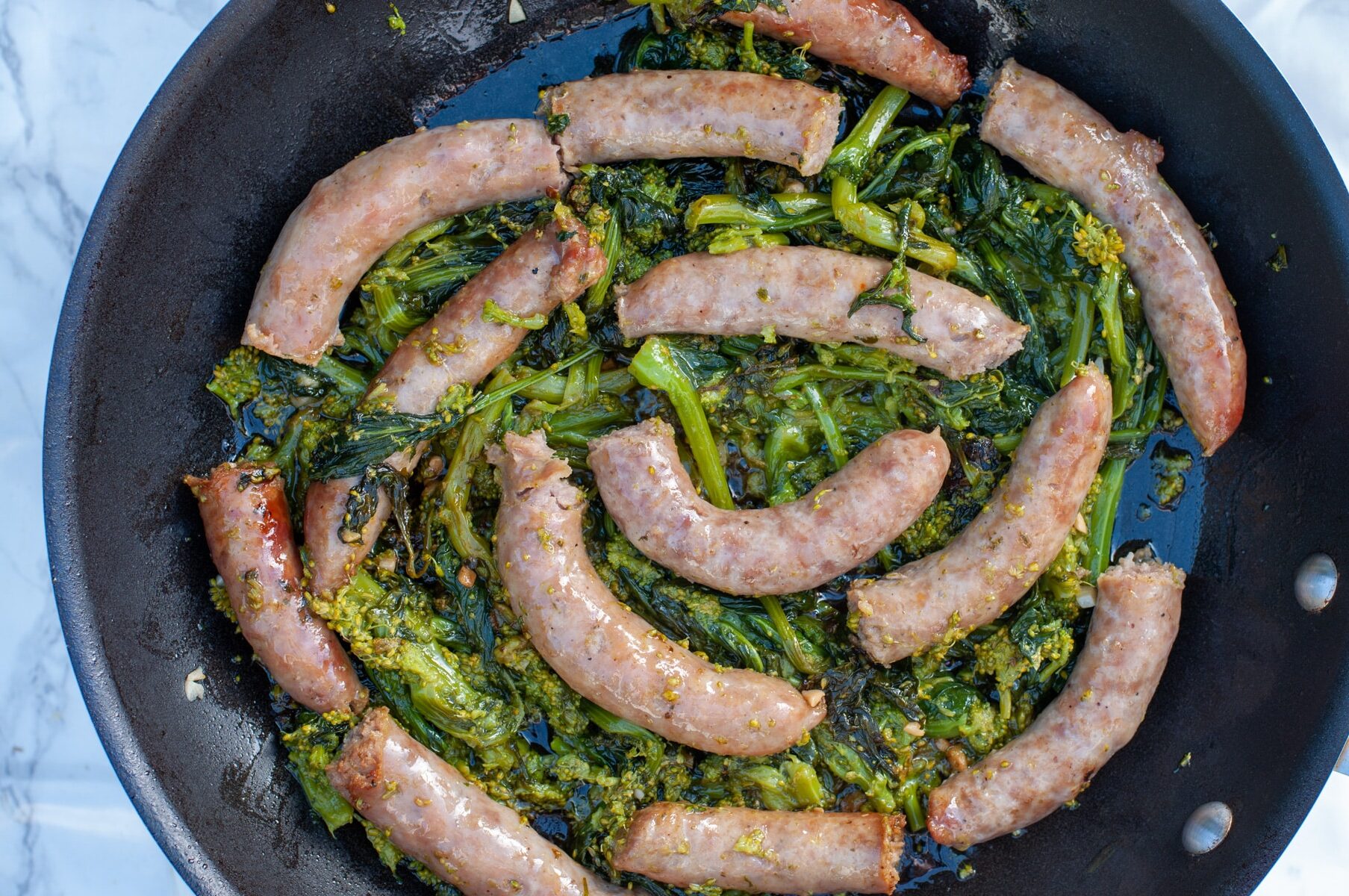 Sausage and friarielli in a pan
