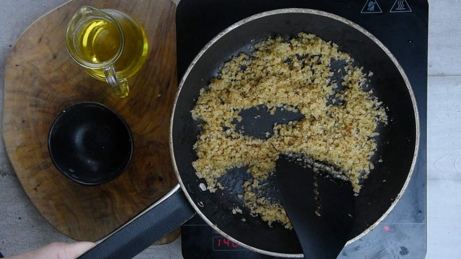 fry breadcrumbs until golden