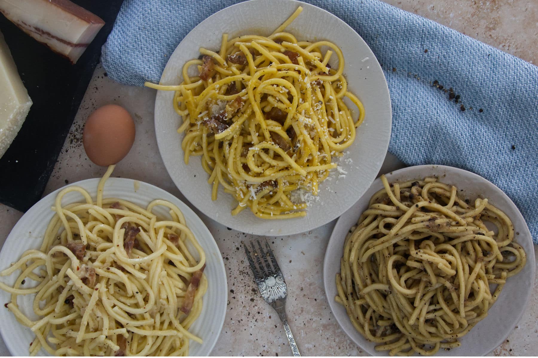 the tree roman pasta served on seperate dishes