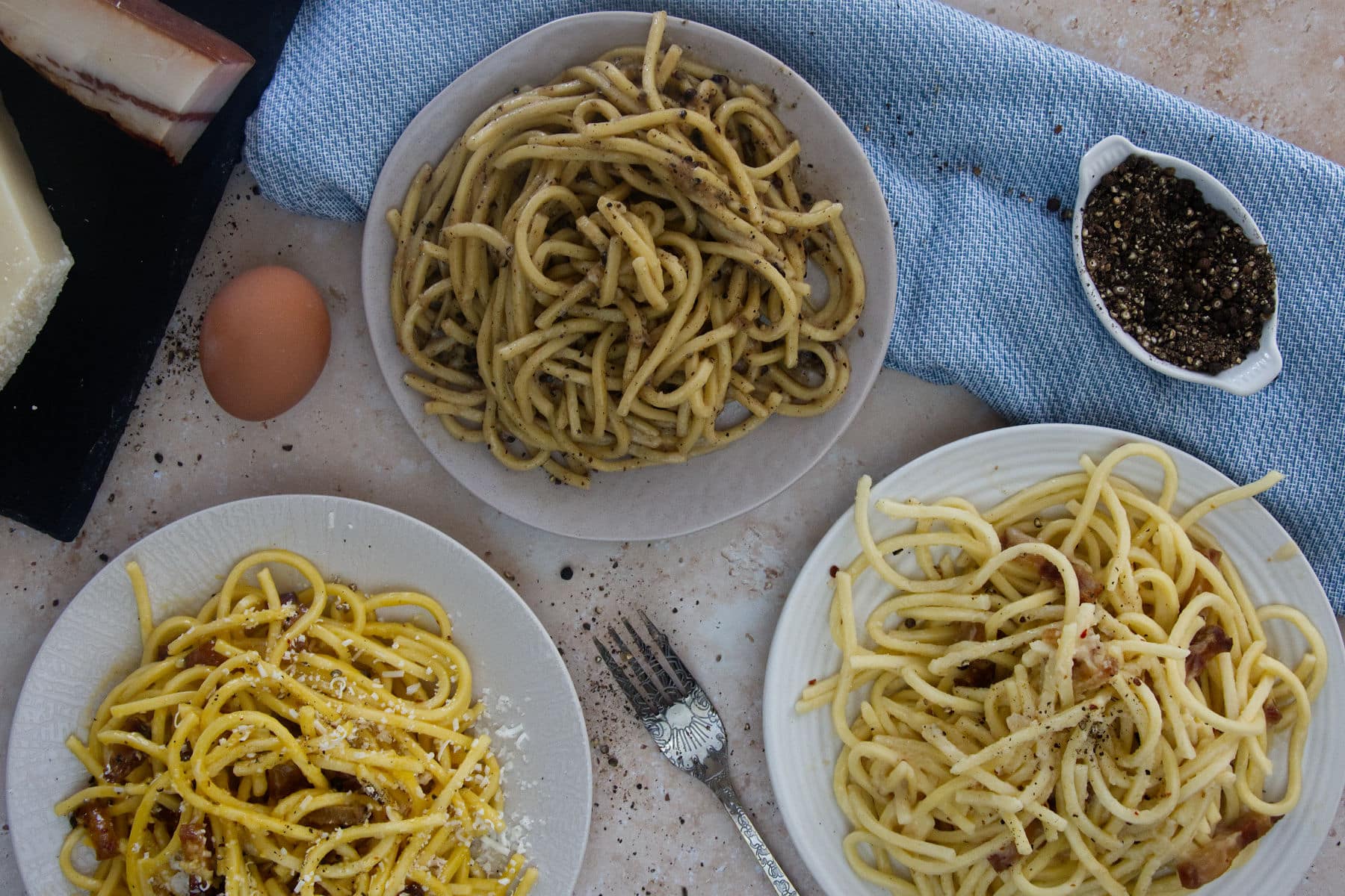 the tree roman pasta served on seperate dishes
