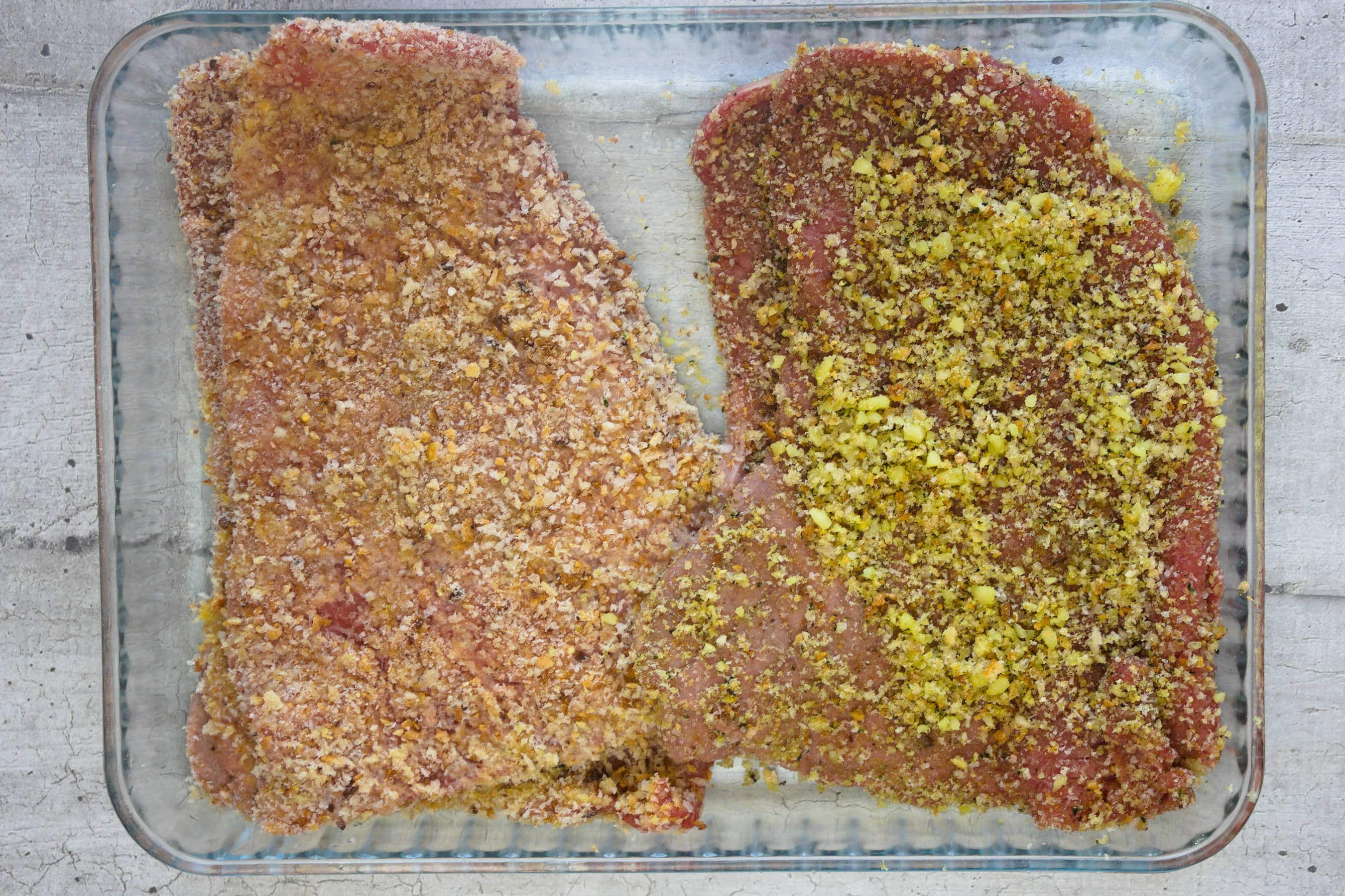milanese and palermitana cutlet coated with breadcrumbs