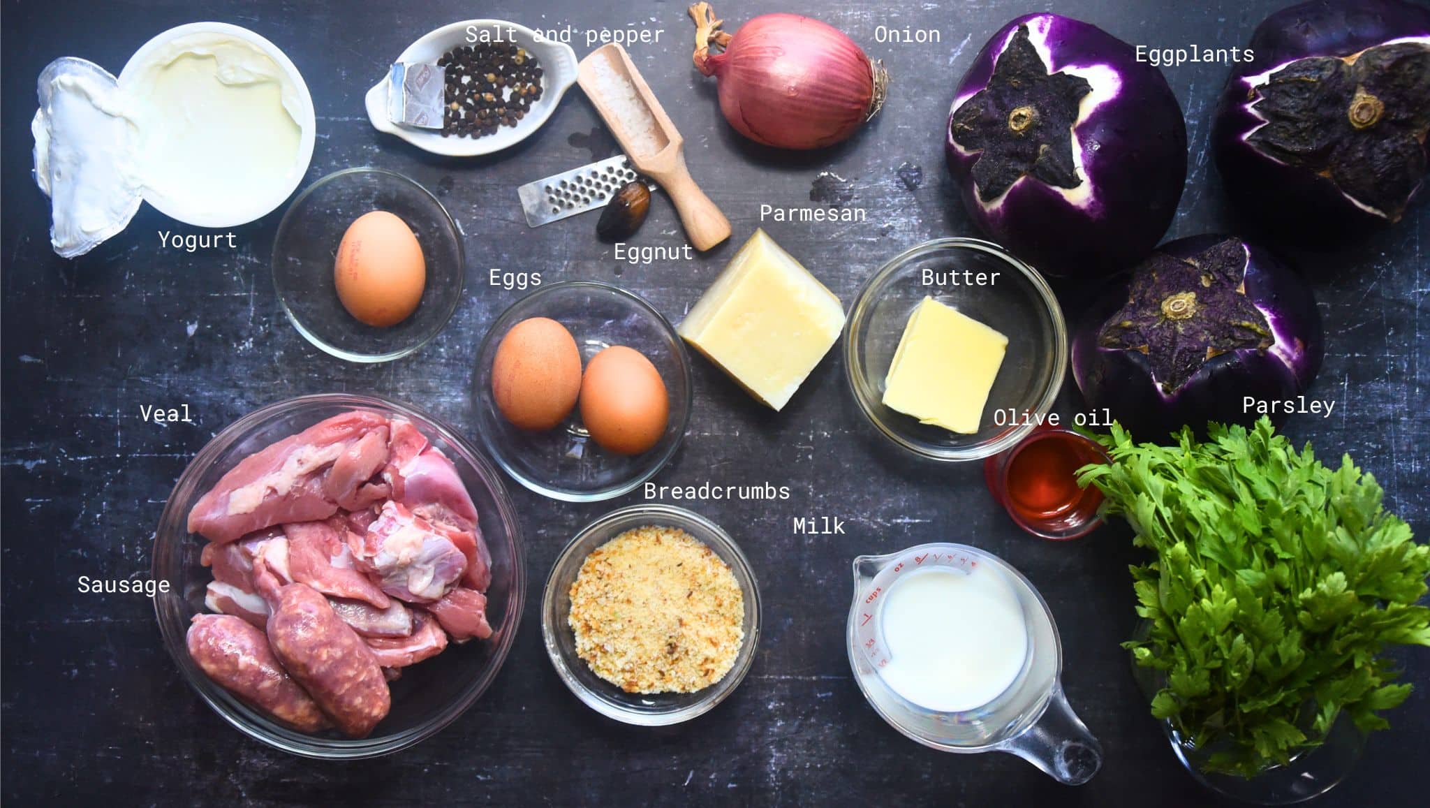 Stuffed round eggplant ingredients