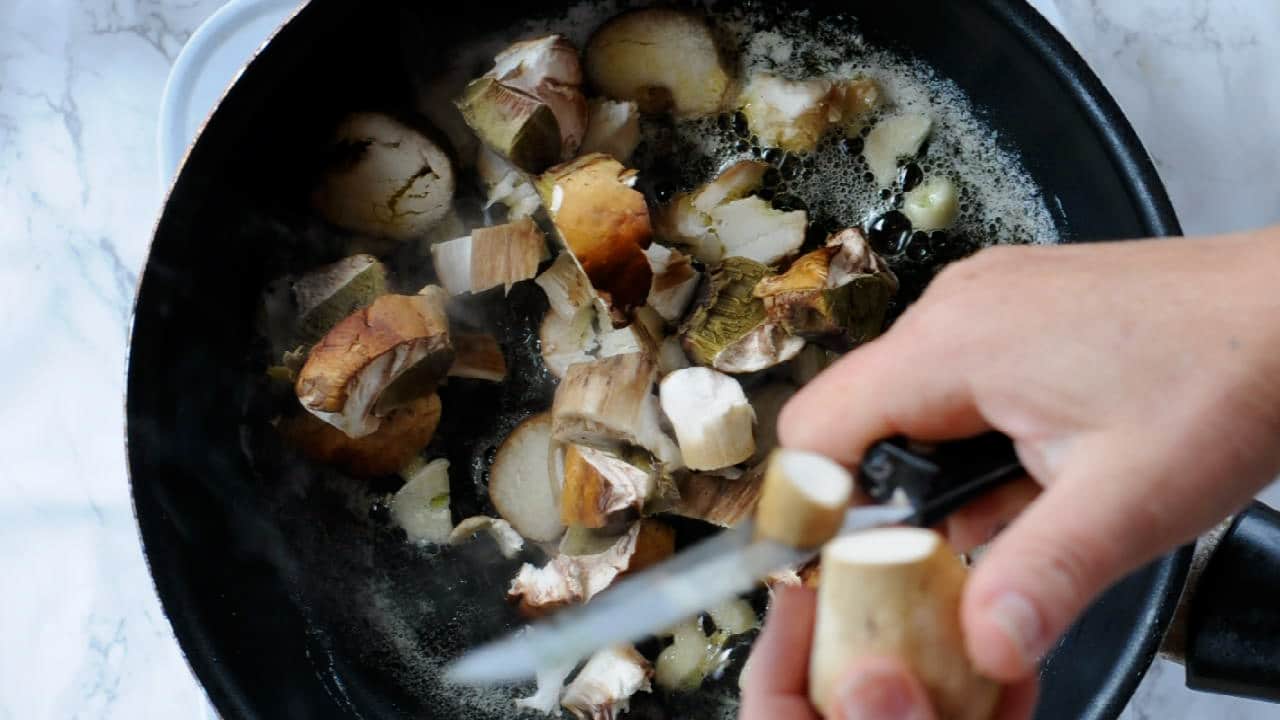 Chop the porcini in the pan