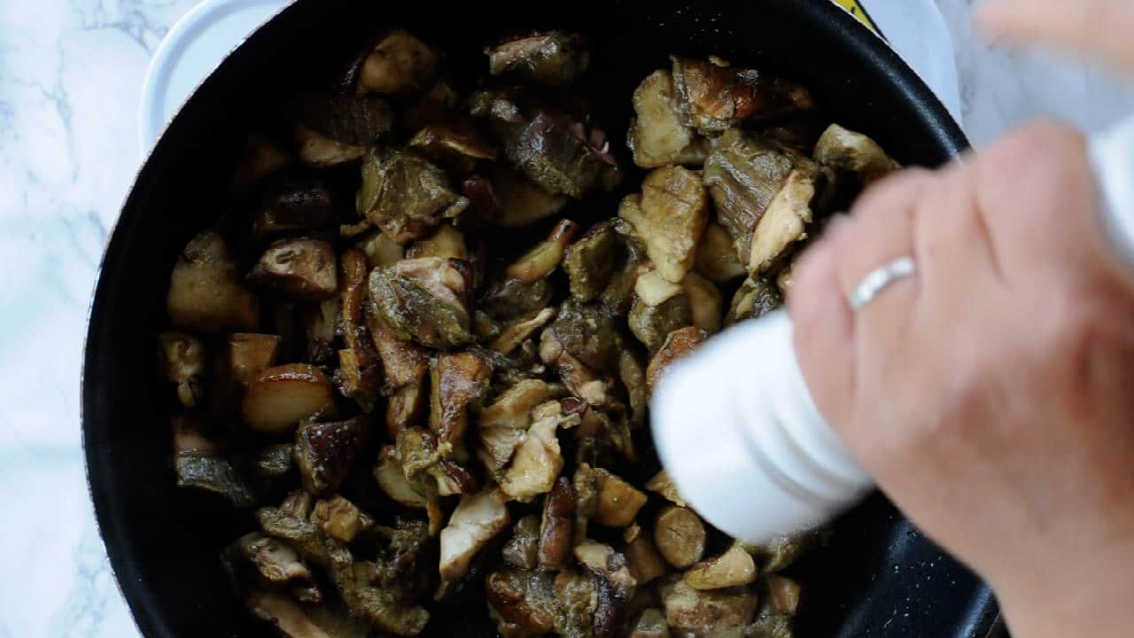 Cook the porcini and season with salt and pepper