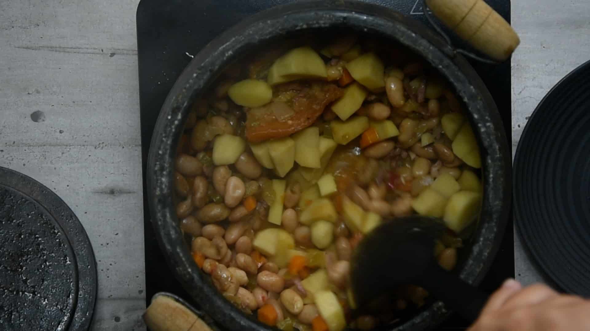 If you use potatoes, add them chopped for the last 30 minutes.
