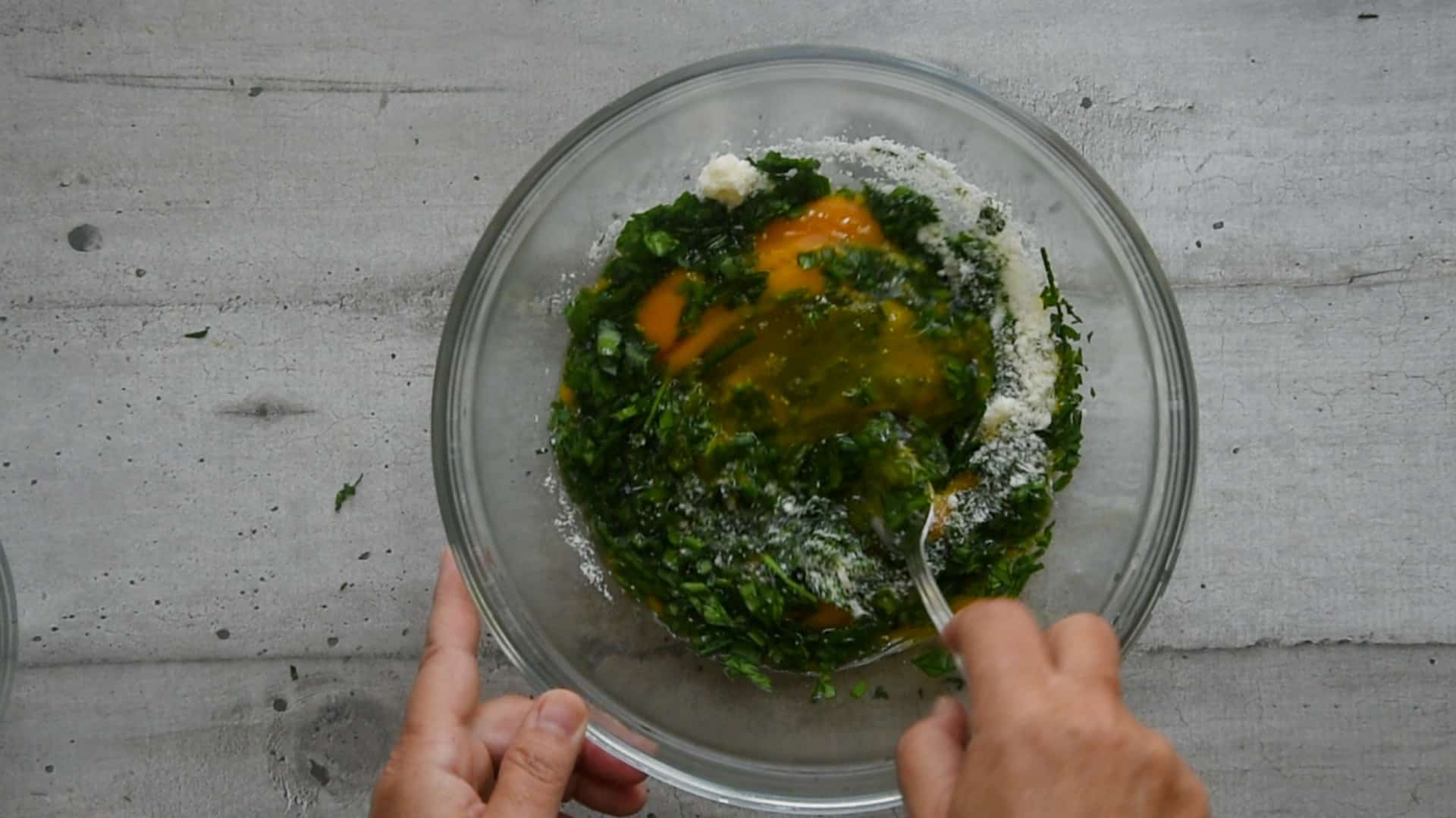 Mix them with the eggs and the Parmigiano