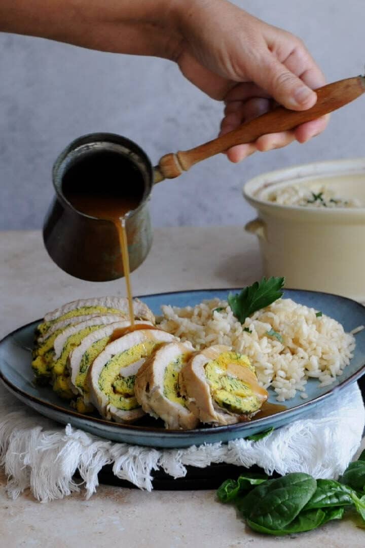 Pour the gravy over the roll