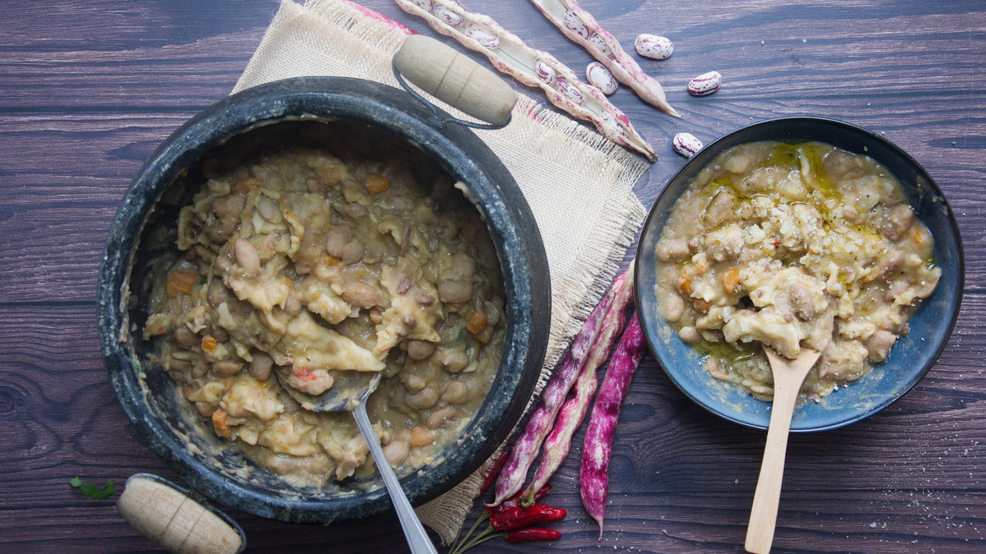 pasta e fagioli served with parmesan and extra virgin olive oil
