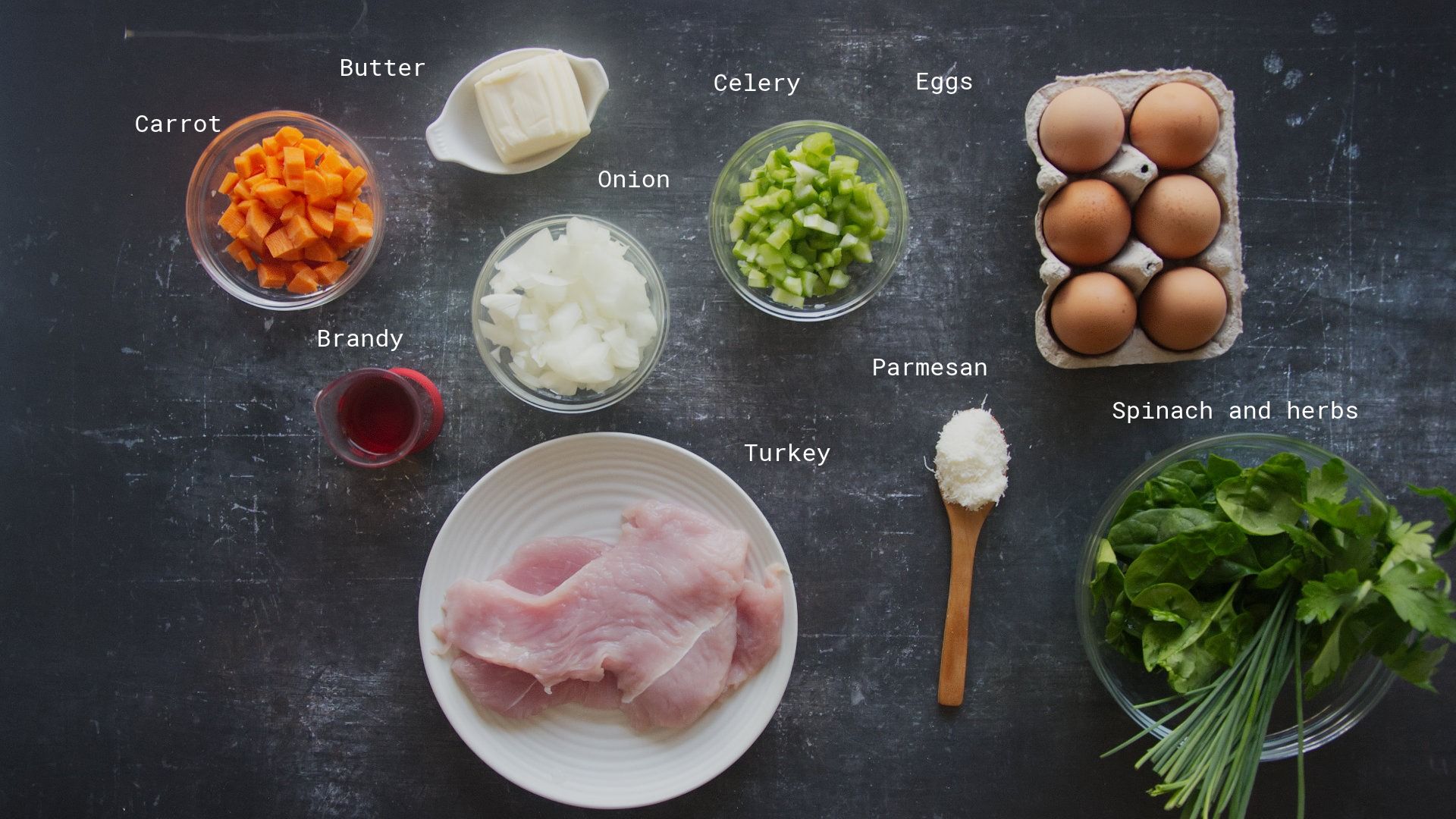 ingredients for the turkey roulade with frittata
